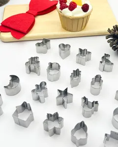 Detailed view of 20-piece stainless steel Christmas cookie cutters, perfect for festive baking.
