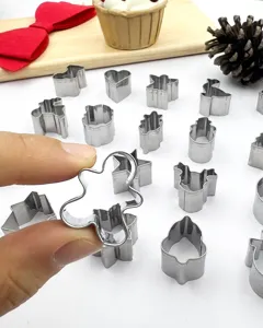 Stainless steel Christmas cookie cutters detail, 20pcs baking molds set for holiday treats.