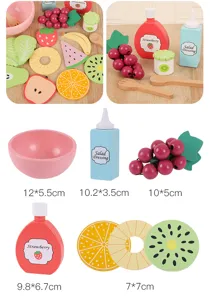 Wooden kitchen pretend play toy set fruit and vegetable salad cutting food for kids safety wood