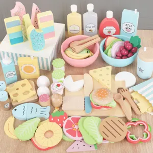 Wooden Pretend Play Kitchen Toys Simulation Breakfast Vegetables Fruits Salad Popsicle Set