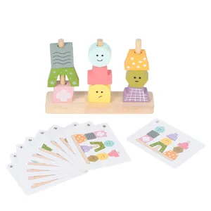 Wooden educational stacking toy for kids, logical thinking shape matching puzzle set.