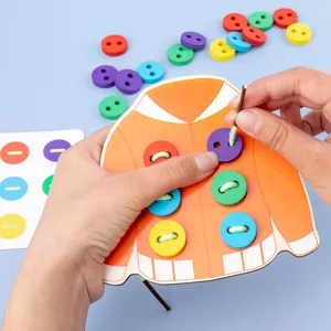 Montessori wooden sewing button lacing toy for kids fine motor skills early education main