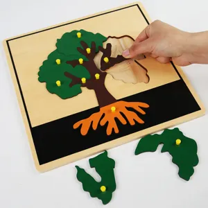 Montessori houten boom puzzel speelgoed voor kinderen, educatief leerbord met knoppen.