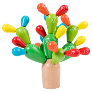 Blocchi di costruzione alfabeto cactus in legno giocattolo educativo per bambini