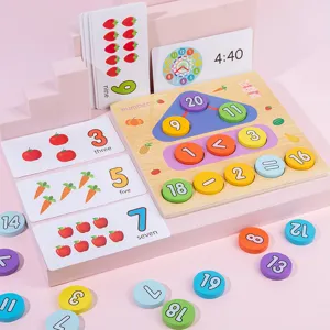 Giocattolo educativo in legno per bambini, orologio e numeri matematici Montessori.
