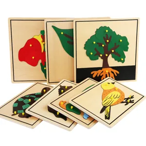 Montessori Houten Educatief Speelgoed Dieren Planten Puzzels Vroegtijdig Leren voor Kinderen