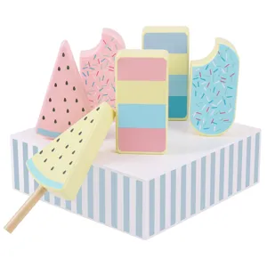 Wooden ice cream popsicle toy set for kids, cute pretend play kitchen food toys main image