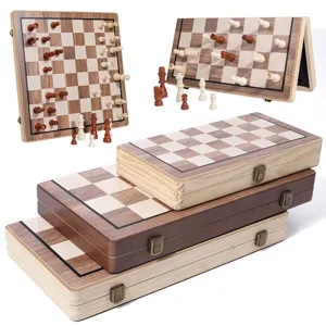 Wooden folding magnetic chess set international chess game board educational toy storage box