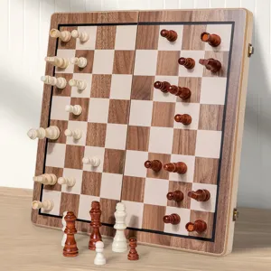 Wooden magnetic chess set folding chessboard international chess board game travel puzzle toy