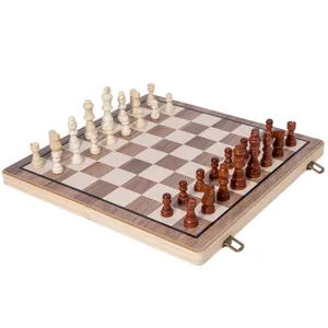 Wooden folding international chess set with storage box, magnetic chess pieces game.