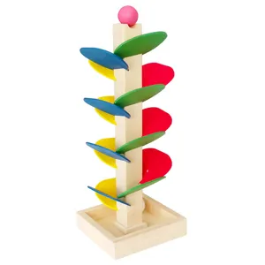 Montessori Creative Leaf Tower Ball Rolling Game Building Blocks Wooden Educational Puzzle Toy For Kids