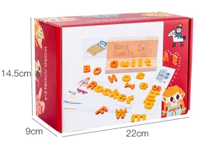 Kids early education English alphabet spelling word puzzle toy set with wooden base and cards.