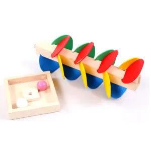 Montessori wooden leaf tower rolling ball toy for kids early education intellectual puzzle fun.