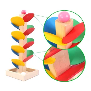 Montessori wooden ball drop tower toy for kids educational tracking and stacking game main view