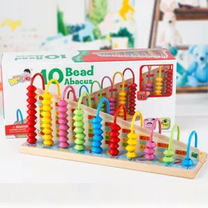 Kids wooden 10-row bead abacus montessori math learning toy counting frame for kids