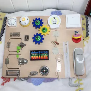 Children Montessori busy board wooden educational toy sensory skill development learning unlock board