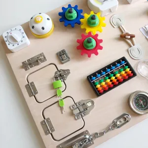 Montessori Wooden Busy Board Sensory Toy Toddler Educational Basic Skills Learning