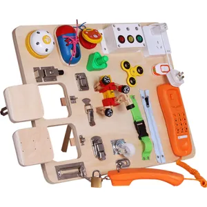 Wooden Montessori Busy Board Sensory Toy Early Education Activity Board for Toddlers Learning