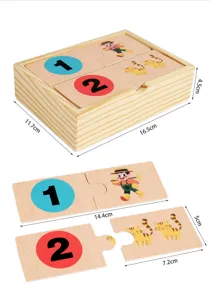 Wooden educational number animal puzzle toy for kids, early learning cognitive puzzle board game.