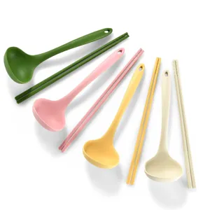 Silicone Kitchen Utensil Set Non-Stick Heat Resistant Long Handle Soup Spoon And Chopsticks For Cooking And Dining