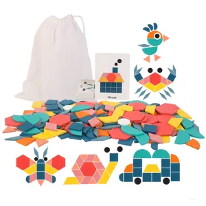 Wooden 180 pcs creative pattern blocks kids educational geometric shape tangram toy