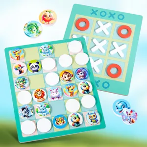 Wooden Tic Tac Toe Memory Match Board Game Kids Educational Tabletop Toy Double Sided Interactive Toy Gift