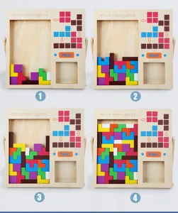 Wooden Tetris puzzle game blocks for kids intelligence training and parent child fun.