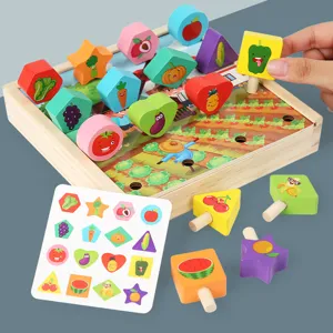 Holz Steckspiel Puzzle für Kleinkinder, Früchte und Gemüse Lernspielzeug zur Früherziehung.