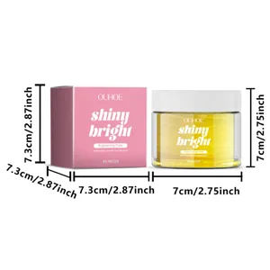 OUHOE turmeric kojic acid brightening facial pads jar and packaging with size guide
