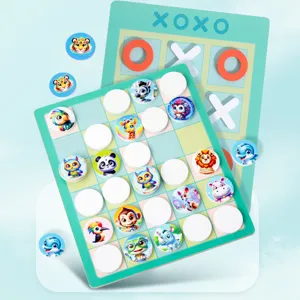 Wooden Tic-Tac-Toe Memory Chess 2-in-1 Board Game Kids Interactive Educational Toys