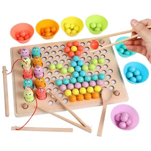 Juguete educativo de madera para niños, juego de pesca magnética y cuentas Montessori.