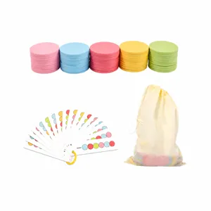 Montessori color matching sorting cards set with wooden discs and storage bag for toddlers.