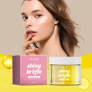 Detail view of OUHOE turmeric and kojic acid brightening skincare pads jar and box set.