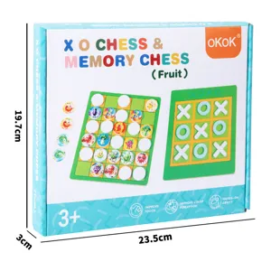 2 in 1 Wooden XO Tic Tac Toe Memory Chess Board Game Educational Toy for Kids Family Fun