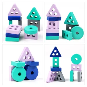 Kids wooden shape sorting blocks educational Montessori stacking geometry toy for toddlers