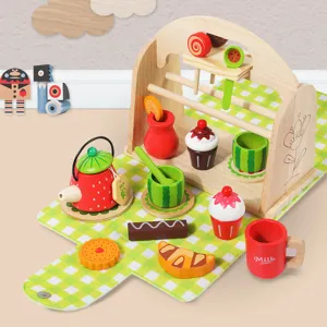 Set tè pomeridiano in legno per bambini gioco di simulazione cucina giocattolo cesto