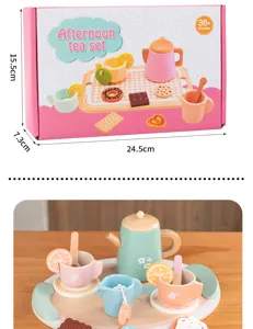 Wooden afternoon tea set toy for kids, pretend play kitchen toy gift box with teapot and cups.