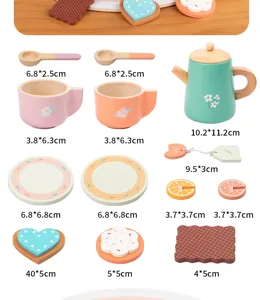 Wooden afternoon tea toy set for girls pretend play kitchen toy tea pot cups set