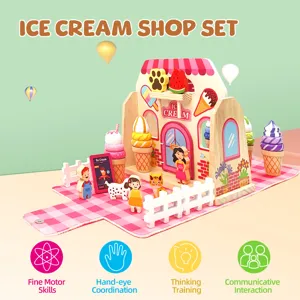 Set giocattolo gelateria in legno tè pomeridiano gioco di ruolo educativo per bambini