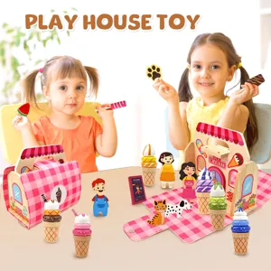 Set di gelato in legno per bambini, giocattolo di simulazione cucina con scatola.