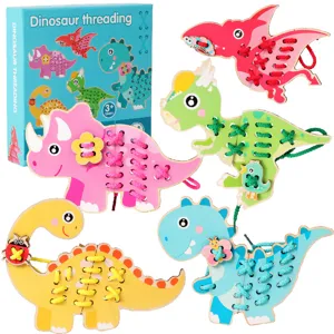 Giocattolo in Legno per Bambini Tavola da Infilare Dinosauro Educazione Infantile Allenamento Motoria Fine Abbinamento Animali Puzzle Montessori