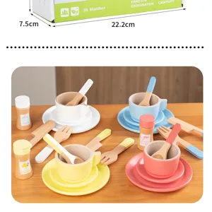 Wooden afternoon tea toy set for kids, simulation kitchen tableware, pretend play gifts.