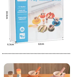 Wooden afternoon tea toy kitchen playset for kids, simulation tableware and cups gift.