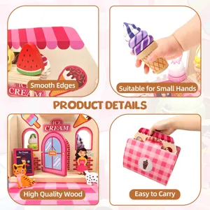Set di giochi per gelato in legno cucina finta giocattoli per bambini con borsa di stoccaggio