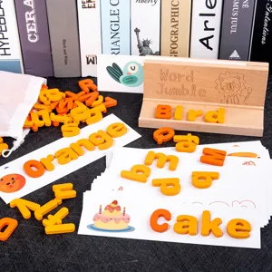 Children early education English letter spelling card toy wooden word learning game set.