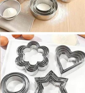 Edelstahl Keksausstecher Set zum Backen, Metallform mit Herz und Stern Motiven.