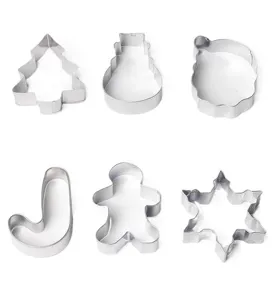 Stainless steel Christmas cookie cutter detail, baking mold set for holiday treats and cookies.
