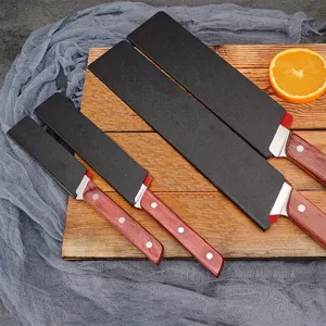 Kitchen knife protective sheath set with wooden handle chef knives, durable and portable design.