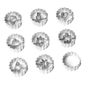 Stainless steel cookie cutters 9 piece set fluted pastry biscuit molds for baking.