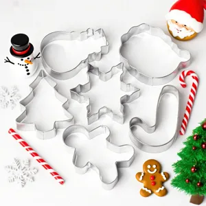 Stainless Steel Christmas Cookie Cutters Gingerbread Man Snowflake Tree Baking Molds For Holiday Party